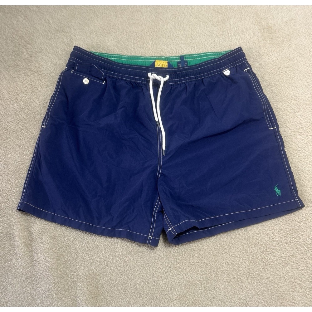 Polo Ralph Lauren Swim Trunks‎ Swimwear Cargo Front Pocket 2XL Blue Green Pony